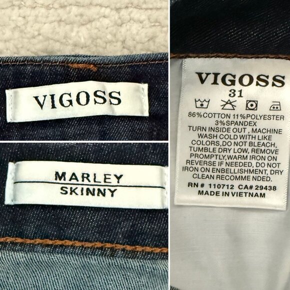 Womens Vigoss Marley Skinny Leg Blue Jeans Whiskered Distressed Look Size 31 US - Picture 7 of 13